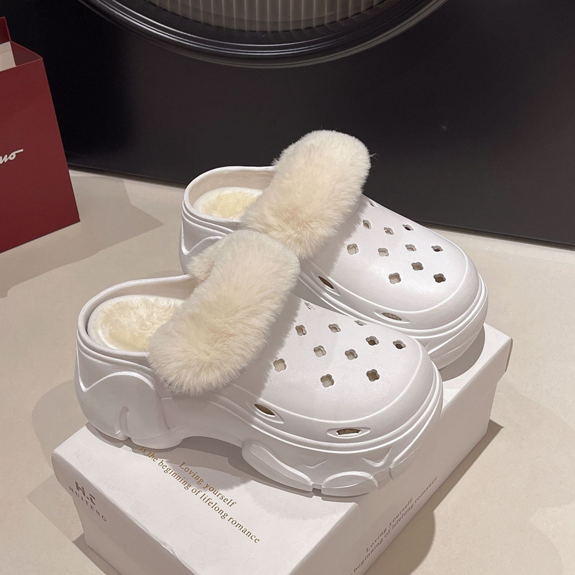 Women'S Shoes Clogs - Damen-Clog-Schuhe mit hohem Absatz, Fleece-Futter, Winter,
