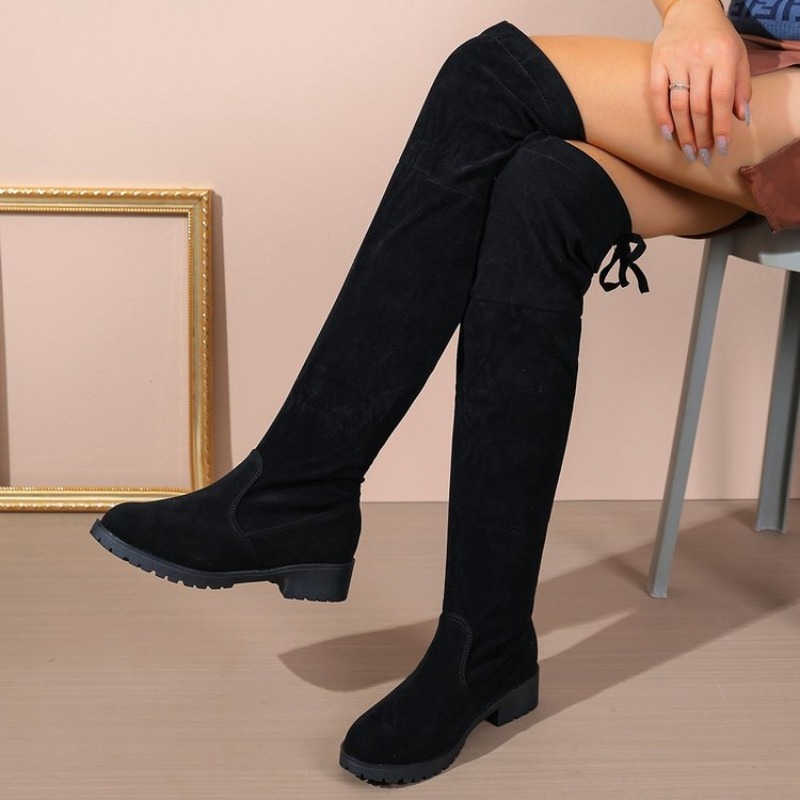 Sock Boot Women - Damen-Overknee-Stiefel aus Wildleder mit Blockabsatz, Stretch-Stoff,