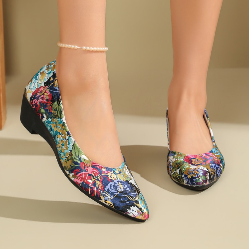 Women Shoes Xxl - Damen-Spitzpumps mit Blumenmuster, 4 cm niedriger