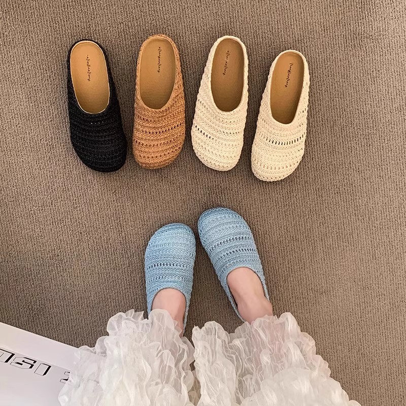 Mule Slip On - Damen Raffia Gewebte Pantoletten Sommer Atmungsaktive