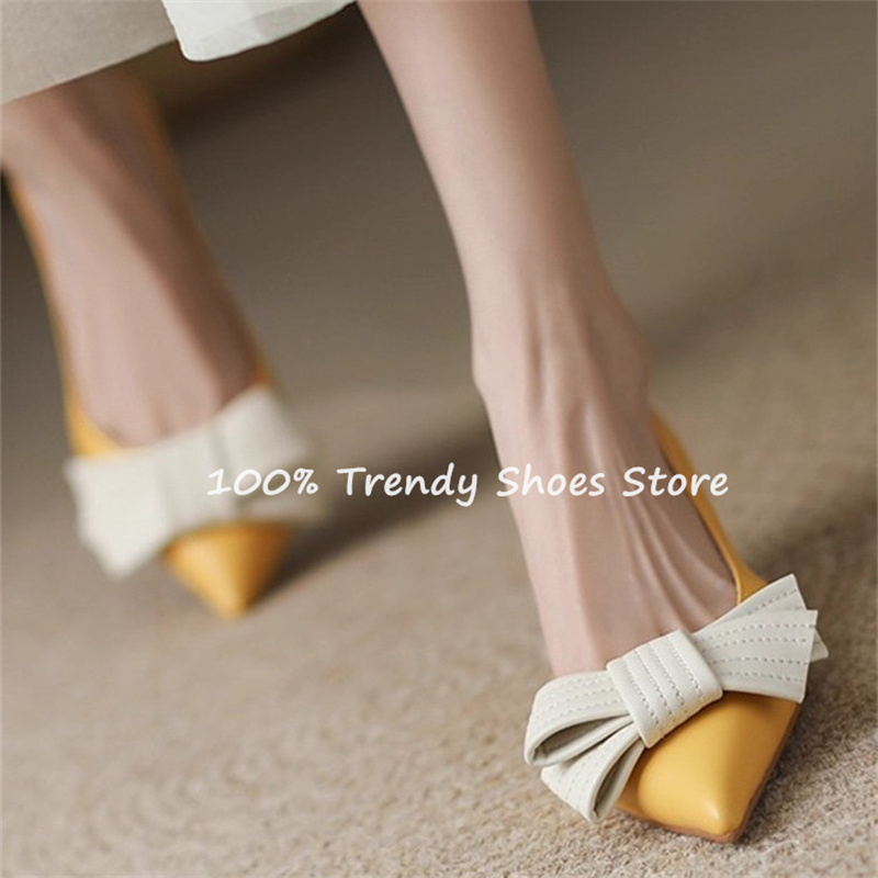 Mule Slip On - Damen-Slip-On-Pumps mit Schmetterlingsknoten-Dekor, französischer Stil, elegant,