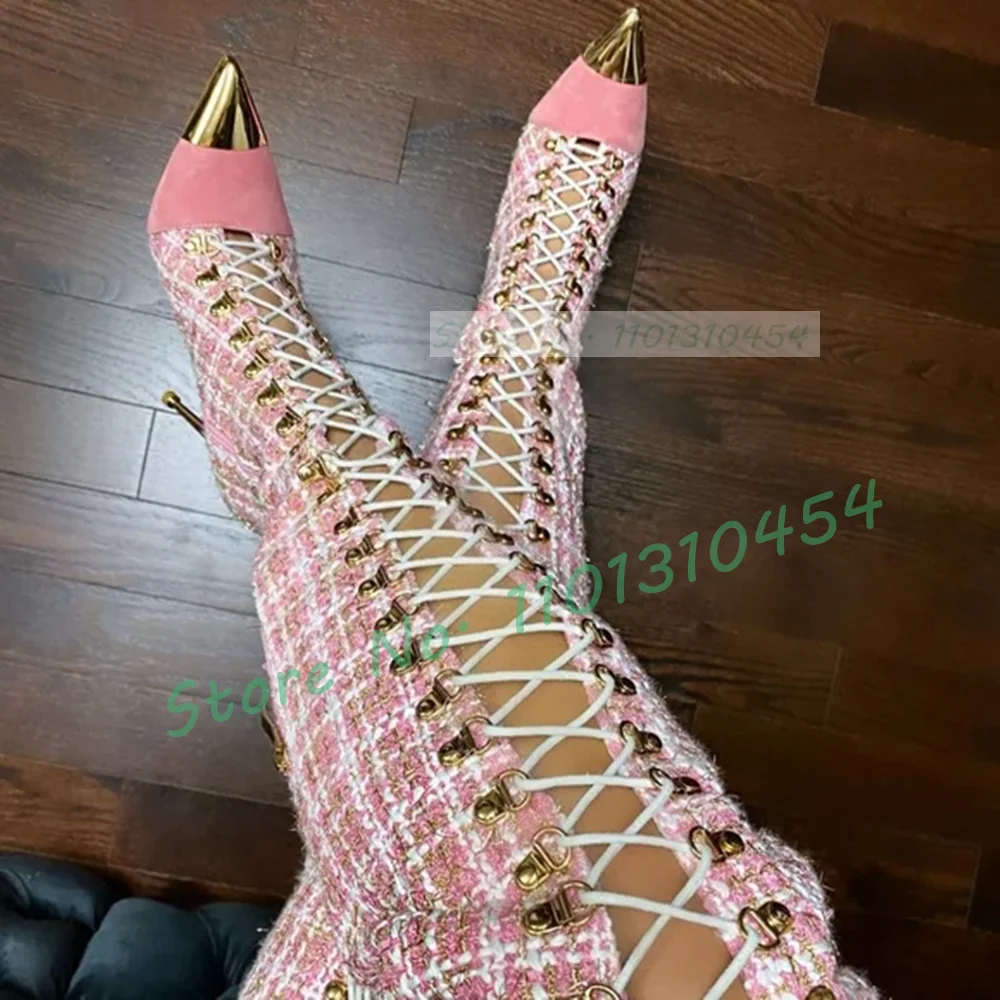 Rosa karierte hohle hohe Stief – Sock Boot Women Bewertung und Preis